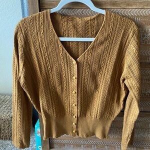 Simple Retro Mustard Brown Cardigan. Size Small.